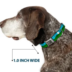 Dog Bone Black/Silver Seatbelt Buckle Collar - Golf Course/Balls/Holes Blues/Greens