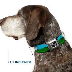 Dog Bone Black/Silver Seatbelt Buckle Collar - Golf Course/Balls/Holes Blues/Greens