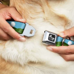 Dog Bone Black/Silver Seatbelt Buckle Collar - Golf Course/Balls/Holes Blues/Greens