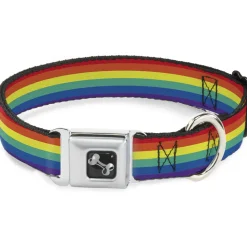 Dog Bone Black/Silver Seatbelt Buckle Collar - Rainbow Print