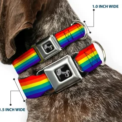 Dog Bone Black/Silver Seatbelt Buckle Collar - Rainbow Print