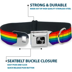 Dog Bone Black/Silver Seatbelt Buckle Collar - Rainbow Print