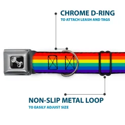 Dog Bone Black/Silver Seatbelt Buckle Collar - Rainbow Print