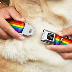 Dog Bone Black/Silver Seatbelt Buckle Collar - Rainbow Print