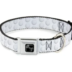 Dog Bone Black/Silver Seatbelt Buckle Collar - Golf Ball Dimples Whites