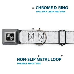 Dog Bone Black/Silver Seatbelt Buckle Collar - Golf Ball Dimples Whites