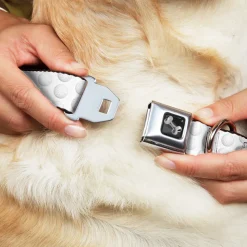 Dog Bone Black/Silver Seatbelt Buckle Collar - Golf Ball Dimples Whites