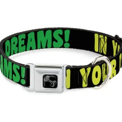 Dog Bone Black/Silver Seatbelt Buckle Collar - IN YOUR DREAMS! Black/Pink/Green/Yellow