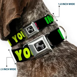 Dog Bone Black/Silver Seatbelt Buckle Collar - IN YOUR DREAMS! Black/Pink/Green/Yellow