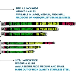 Dog Bone Black/Silver Seatbelt Buckle Collar - IN YOUR DREAMS! Black/Pink/Green/Yellow