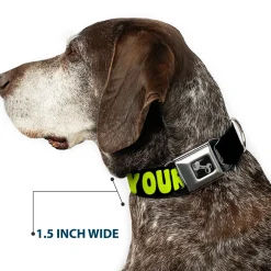 Dog Bone Black/Silver Seatbelt Buckle Collar - IN YOUR DREAMS! Black/Pink/Green/Yellow