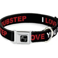 Dog Bone Black/Silver Seatbelt Buckle Collar - I LOVE YOU BUT I'VE CHOSEN DUBSTEP Black/White/Red