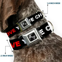 Dog Bone Black/Silver Seatbelt Buckle Collar - I LOVE YOU BUT I'VE CHOSEN DUBSTEP Black/White/Red