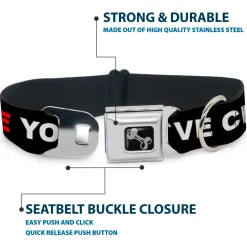 Dog Bone Black/Silver Seatbelt Buckle Collar - I LOVE YOU BUT I'VE CHOSEN DUBSTEP Black/White/Red