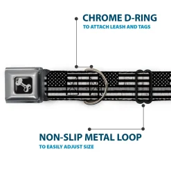Dog Bone Black/Silver Seatbelt Buckle Collar - Thin Gray Line Flag Weathered Black/Grays