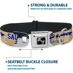 Dog Bone Black/Silver Seatbelt Buckle Collar - SAUCE Typography Collage Tan/White/Blue