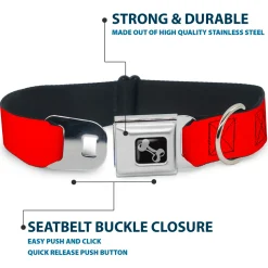 Dog Bone Black/Silver Seatbelt Buckle Collar - Pet Quote CAUTION Red/White
