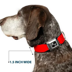 Dog Bone Black/Silver Seatbelt Buckle Collar - Pet Quote CAUTION Red/White