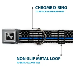 Dog Bone Black/Silver Seatbelt Buckle Collar - Thin Blue Line Flag Weathered Black/Gray/Blue