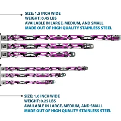 Dog Bone Black/Silver Seatbelt Buckle Collar - Camo Purple/Black/Gray/White