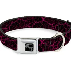 Dog Bone Black/Silver Seatbelt Buckle Collar - Marble Black/Hot Pink