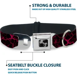 Dog Bone Black/Silver Seatbelt Buckle Collar - Marble Black/Hot Pink