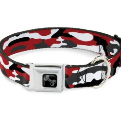 Dog Bone Black/Silver Seatbelt Buckle Collar - Camo Red/Black/Gray/White