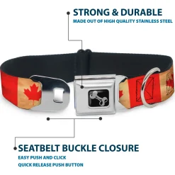 Dog Bone Black/Silver Seatbelt Buckle Collar - Canada Flag Continuous Vintage