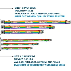 Dog Bone Black/Silver Seatbelt Buckle Collar - EQUALITY/Stripe Rainbow/White