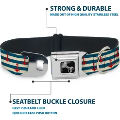 Dog Bone Seatbelt Buckle Collar - Anchors w/Stripes White/Blue/Red