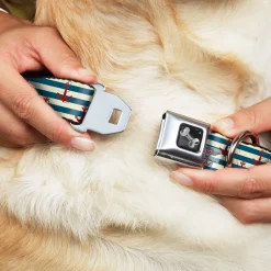 Dog Bone Seatbelt Buckle Collar - Anchors w/Stripes White/Blue/Red