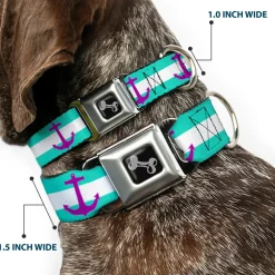 Dog Bone Seatbelt Buckle Collar - Anchor/Stripe Teal/White/Purple