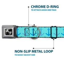 Dog Bone Seatbelt Buckle Collar - Anchor2 CLOSE-UP Turquoise/Blues