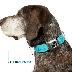 Dog Bone Seatbelt Buckle Collar - Anchor2 CLOSE-UP Turquoise/Blues