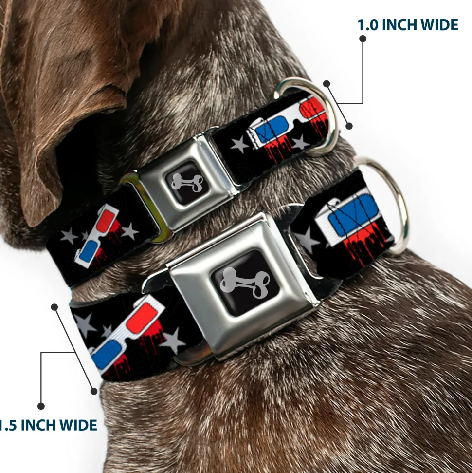 Dog Bone Seatbelt Buckle Collar - 3-D Glasses Dripping w/Stars