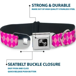 Dog Bone Seatbelt Buckle Collar - Argyle Pink/Fuchsia/Blue