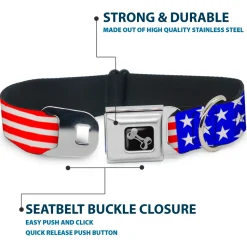 Dog Bone Seatbelt Buckle Collar - Americana Stars & Stripes2 Red/White/Blue