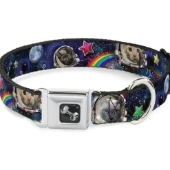 Dog Bone Seatbelt Buckle Collar - Astronaut Cats in Space/Rainbows/Stars