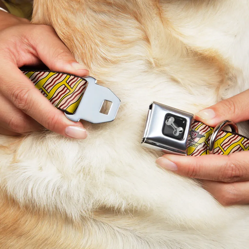 Dog Bone Seatbelt Buckle Collar - Bacon Cartoon Yellow