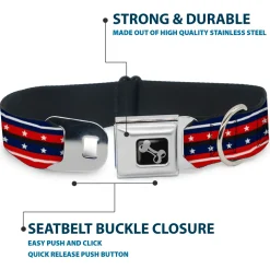 Dog Bone Seatbelt Buckle Collar - Americana Stripe w/Stars2 Blue/Red/White