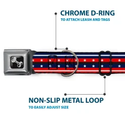 Dog Bone Seatbelt Buckle Collar - Americana Stripe w/Stars2 Blue/Red/White