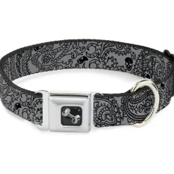 Dog Bone Seatbelt Buckle Collar - Bandana/Skulls Silver/Black