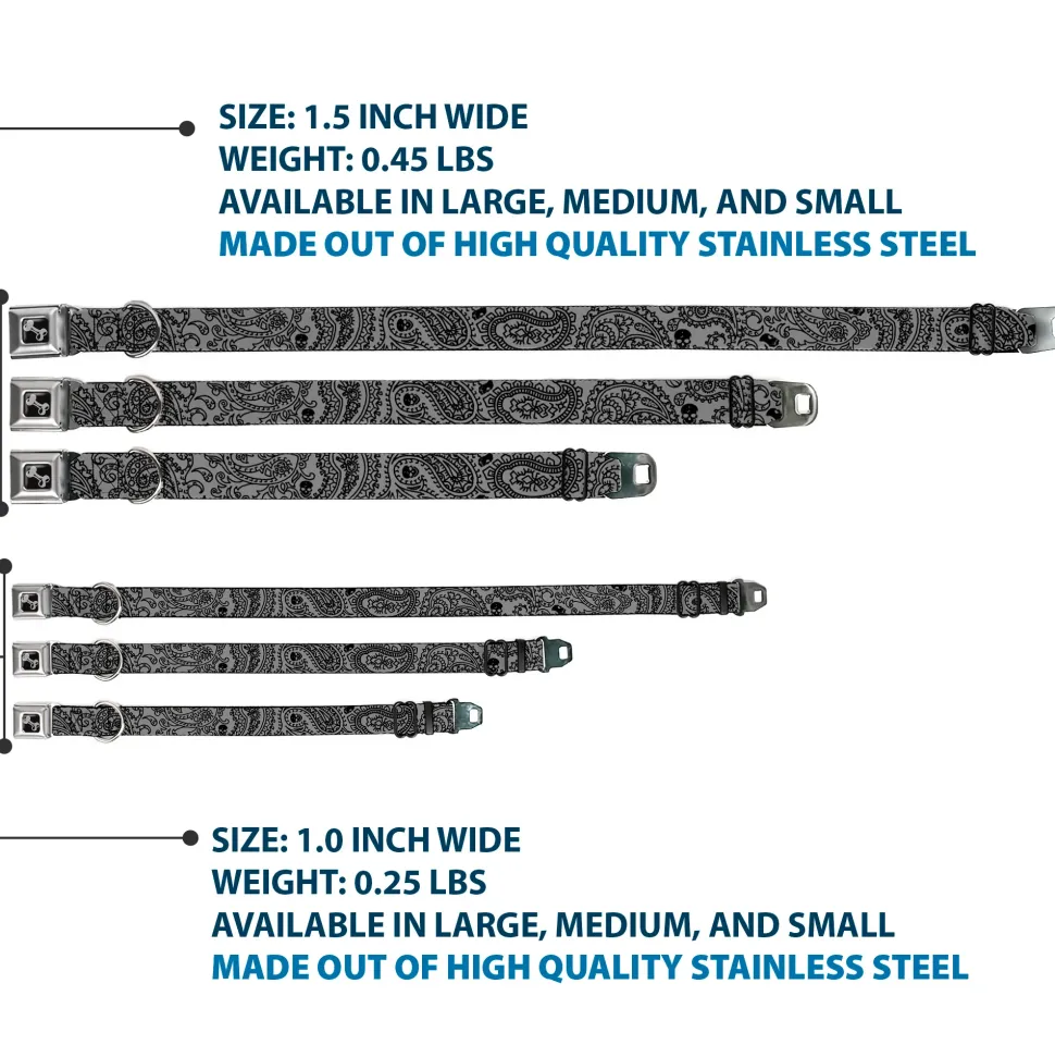 Dog Bone Seatbelt Buckle Collar - Bandana/Skulls Silver/Black