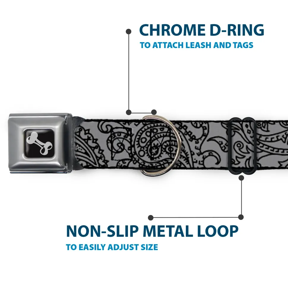 Dog Bone Seatbelt Buckle Collar - Bandana/Skulls Silver/Black