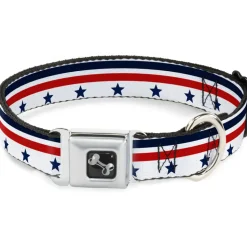 Dog Bone Seatbelt Buckle Collar - Americana Stars & Stripes5 White/Blue/Red