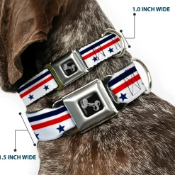 Dog Bone Seatbelt Buckle Collar - Americana Stars & Stripes5 White/Blue/Red