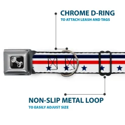 Dog Bone Seatbelt Buckle Collar - Americana Stars & Stripes5 White/Blue/Red