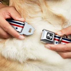 Dog Bone Seatbelt Buckle Collar - Americana Stars & Stripes5 White/Blue/Red