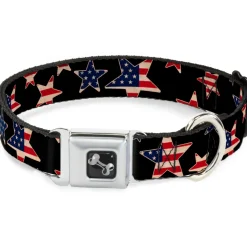 Dog Bone Seatbelt Buckle Collar - Americana Stars & Flags Black/Red/White/Blue