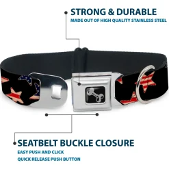 Dog Bone Seatbelt Buckle Collar - Americana Stars & Flags Black/Red/White/Blue